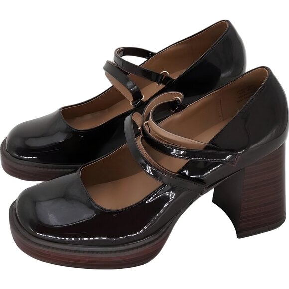 Journee Collection Shasta Mary Jane Platform Heels Brown Patent 9W - Picture 2 of 6